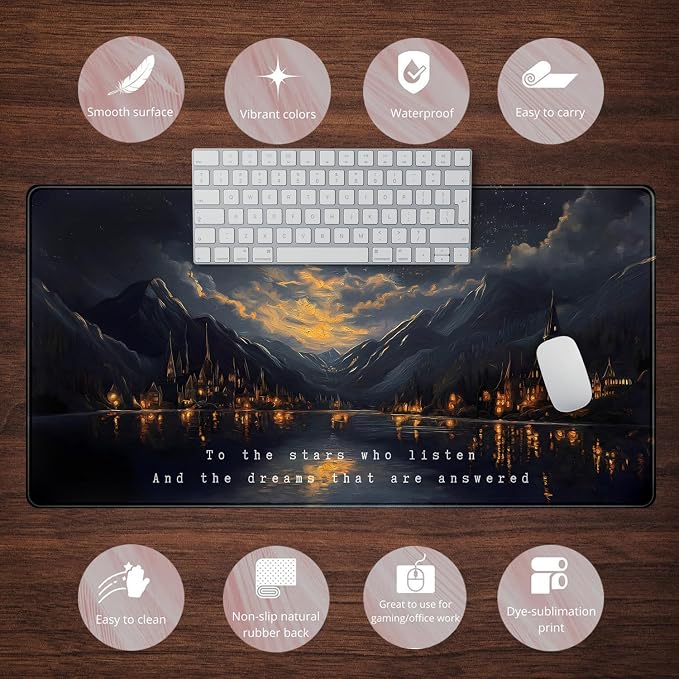 Starry Night Mountain Desk Pad Mat Moon Oil Painting XXL Black Mouse Pad - Image 6