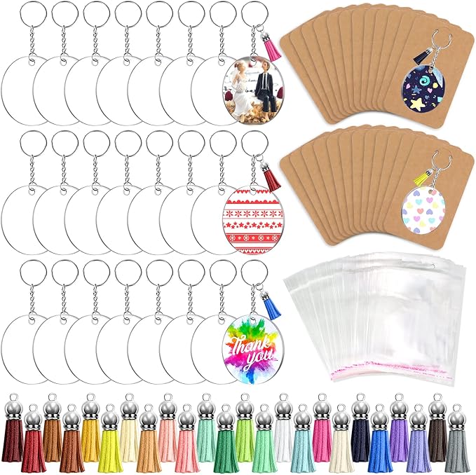 ZOCONE 144 PCS 2 INCH Acrylic Keychain Blanks Set, Display Card, Packing Bag by ZOCONE