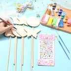 14 pcs Princess Wand Theme Undyed Wooden Cutouts Flower Crown Butterfly Star - Image 5