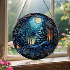 8-Inch Starry Night Forest Suncatcher Ornament, Stained Glass Window Hanging & - Image 5