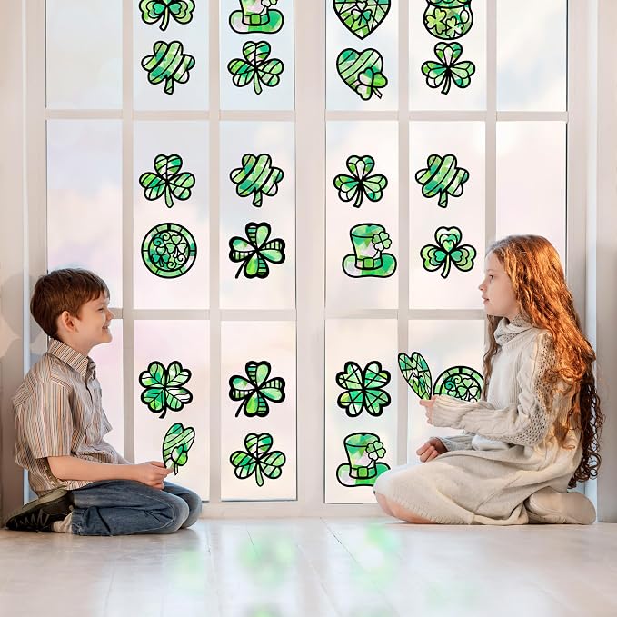 Renbuzhu 40PCS St. Patricks Day Crafts Bulk: Paper Shamrock Suncatchers - Image 3