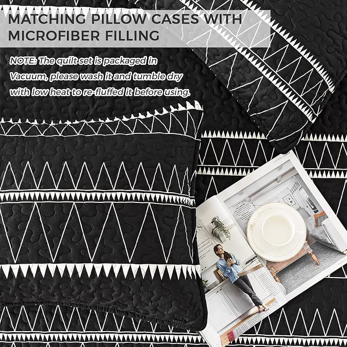 Andency Black Oversized Super King Plus Quilt Set, 3 Pieces Boho Lightweight - Image 6