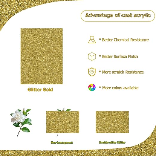 2 Pack 12'' x 16'' Glitter Gold Acrylic Sheet, 3mm Thick Acrylic Plastic Sheets - Image 5