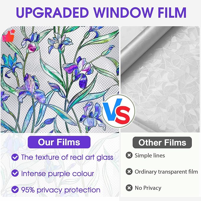 Windimiley Stained Glass Window Privacy Film: 3D Violet Floral Decorative - Image 9