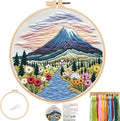 FONNUY Embroidery Kit for Beginners, Flower Hill Nature Landscape Pre-Stamped by FONNUY