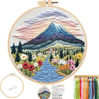 FONNUY Embroidery Kit for Beginners, Flower Hill Nature Landscape Pre-Stamped by FONNUY