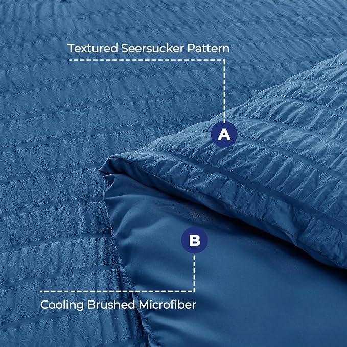 HYMOKEGE Teal Duvet Cover Queen Size, Ultra Soft 3-Piece Seersucker Duvet Cover - Image 3