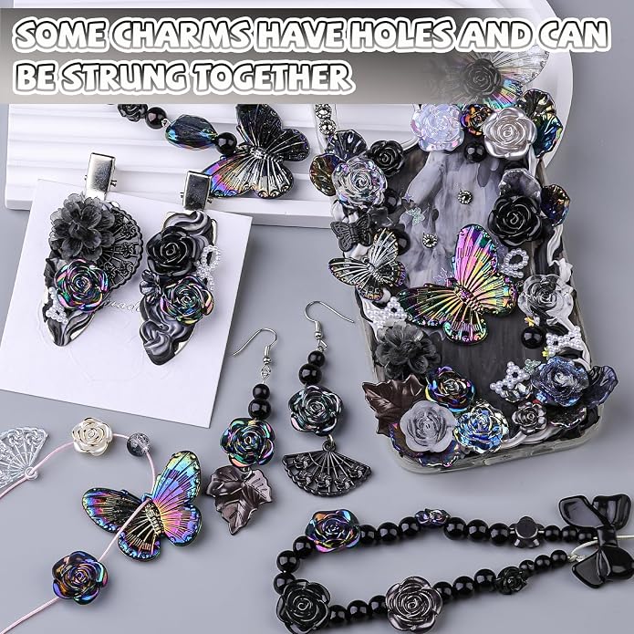 350 Pieces 3D Resin ABS Colorful Rose Flower Bows Butterfly Charms - Image 6