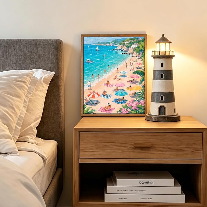 HomeifHue Funky Turquoise Beach Wall Art Colorful Coastal Umbrella Painting - Image 6