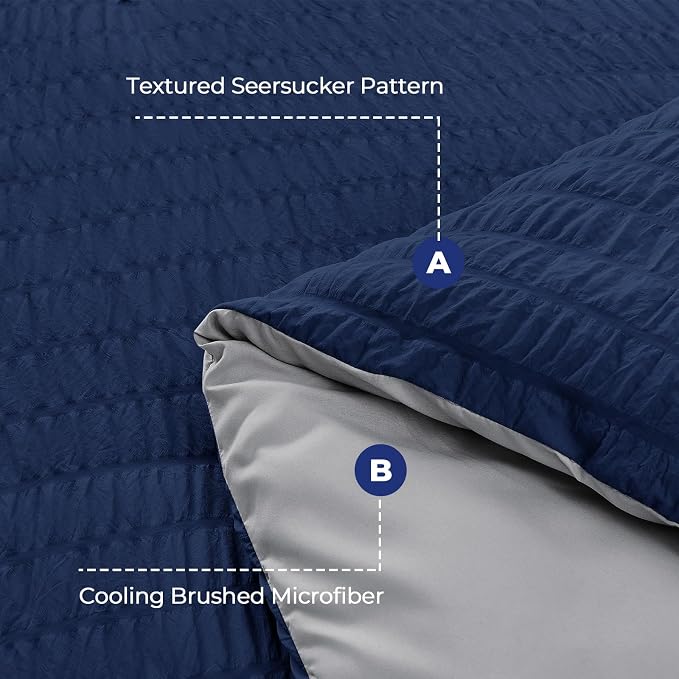 HYMOKEGE Navy Blue/Light Grey Duvet Cover Full Size, Ultra Soft 3-Piece - Image 3