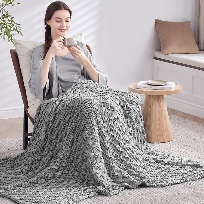 Knitted Weighted Blanket for Adult, No Beads Heavy Blanket 60” x 80'' 20lbs - Image 7