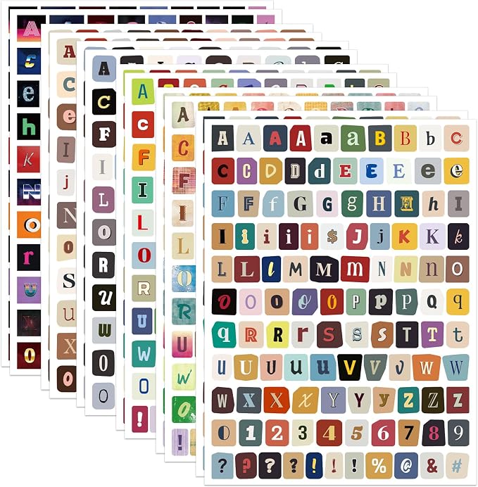 1304 Pcs Letter Stickers for Scrapbook Supplies, Vintage Alphabet Stickers | 12 by Gretion