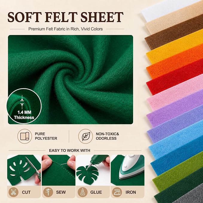 Emerald Green Large Felt Fabric 36" x 36", 1.4 mm Soft Felt Sheet, Nonwoven - Image 4