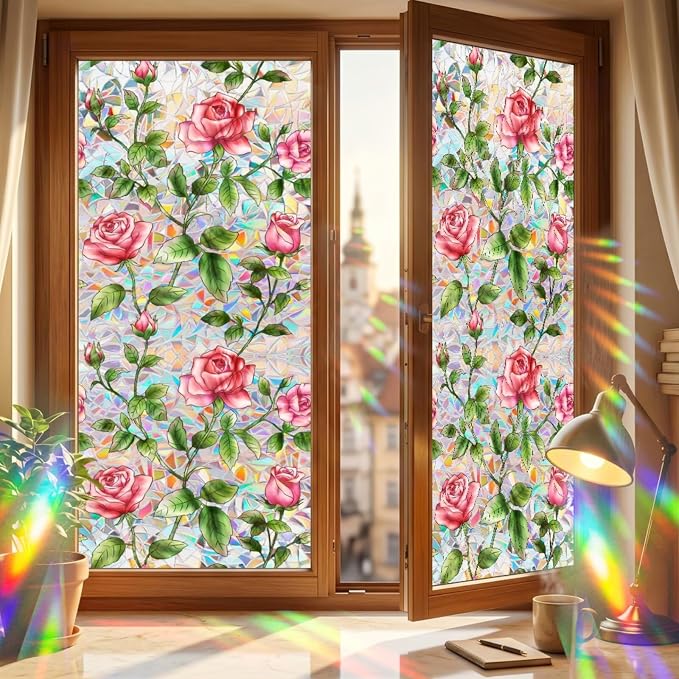 Rose Window Stained Glass Film, Privacy Window Cling by Unknown