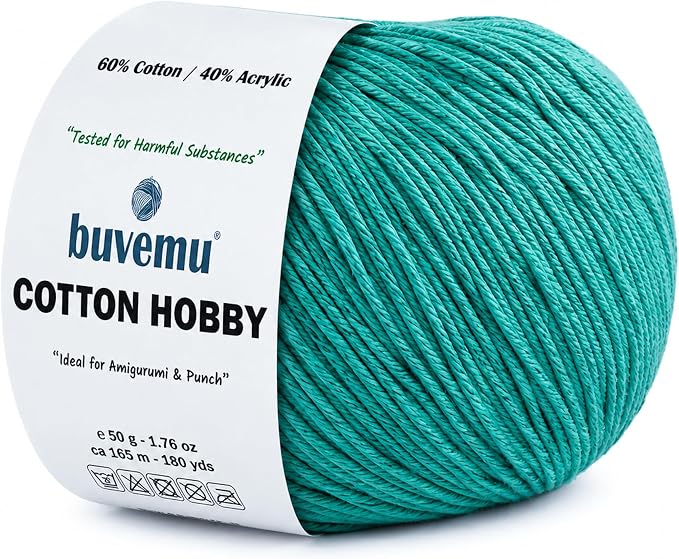 Cotton Hobby Yarn for Amigurumi Crochet & Knitting | 1.76 oz / 180 yds by buvemu