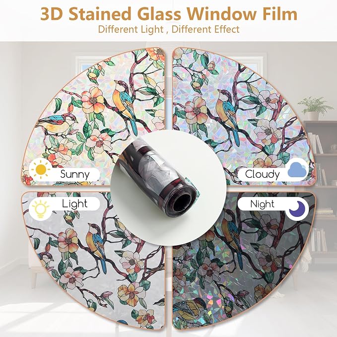 Kromapolis Window Privacy Film, Stained Glass Sticker Floral Window Clings - Image 6