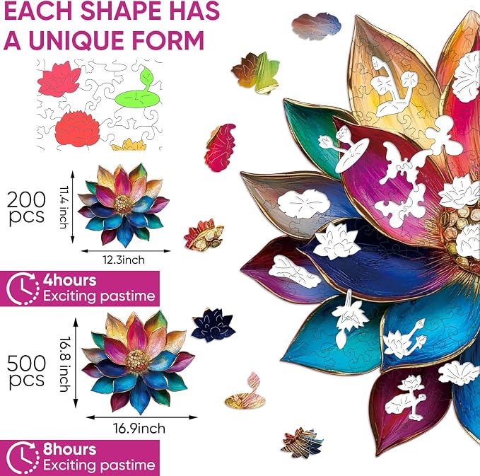 Bodhipnjoy Wooden Puzzles for Adults, 500 Pieces Stainless Glass Lotus Flower - Image 2