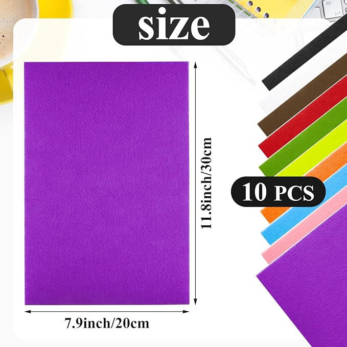10PCS Multicoloured Self Adhesive Felt Fabric Sheets Sticky Felt Sheets - Image 2