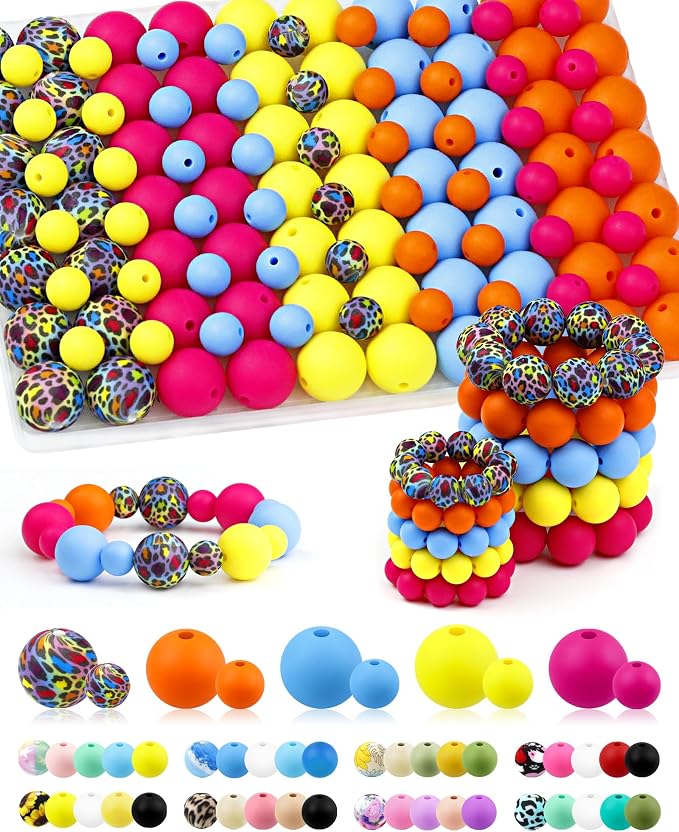 FIVEIZERO 100PCS 9mm & 15mm Silicone Beads, Neon Mix | 5 Colors, Fade-resistant by FIVEIZERO