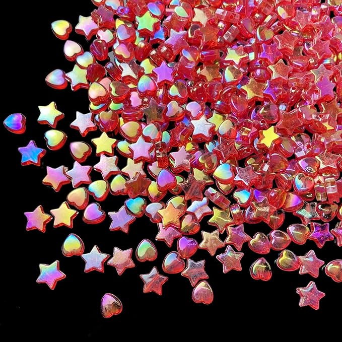 Jmassyang 600 PCS Acrylic Beads Heart and Star Shape Beads Red Acrylic AB Star by Jmassyang