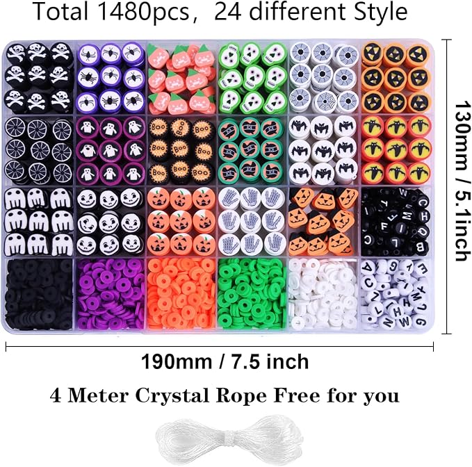 BBita 1480pcs Halloween Polymer Clay Beads Charms Friendship Bracelet Necklace - Image 6