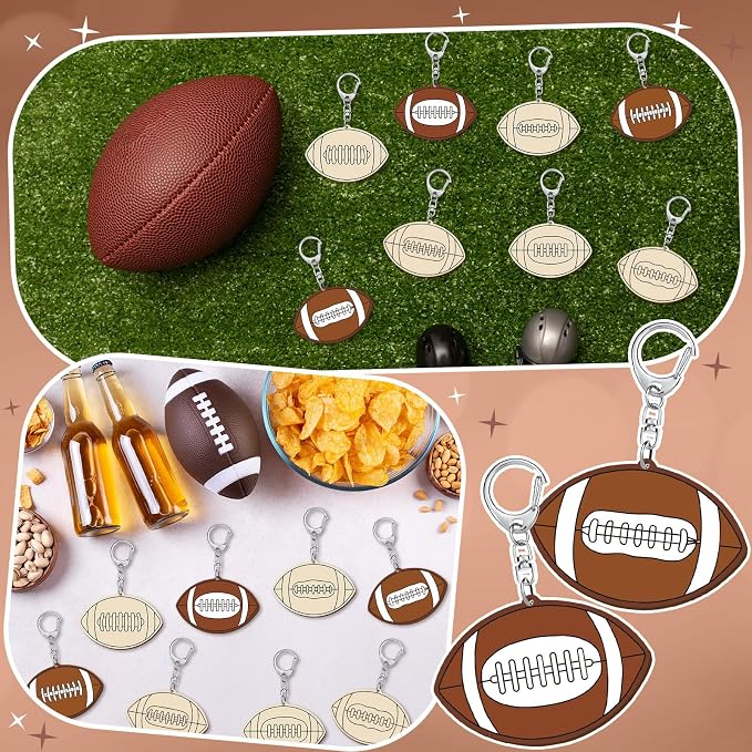 RattanView 24 Pcs Football Craft Color Your Own Keychains DIY Craft Wooden - Image 6