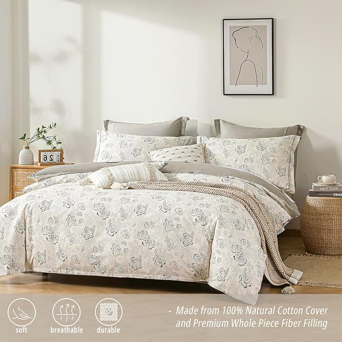 LEMIROE Vintage Botanical Cotton Comforter Queen Size 3PC - Image 2