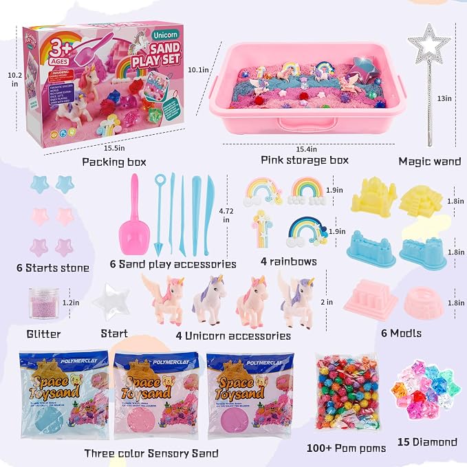 Volmop Unicorn Sensory Bin for Girl, 3.3lb Color Sand, Unicorn Tactile Sensory - Image 3