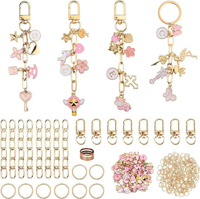 HOMAR 105Pcs DIY Keychain Making Kit Bag Charm Jewelry Chain Making 30 Pink by HOMAR