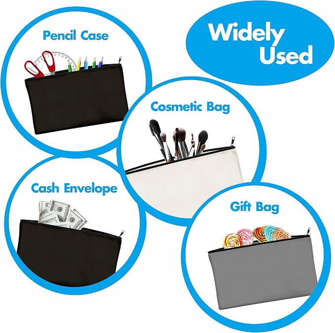 15 Pack Blank Cotton Canvas DIY Craft Zipper Bags Pouches Pencil Case - Image 5