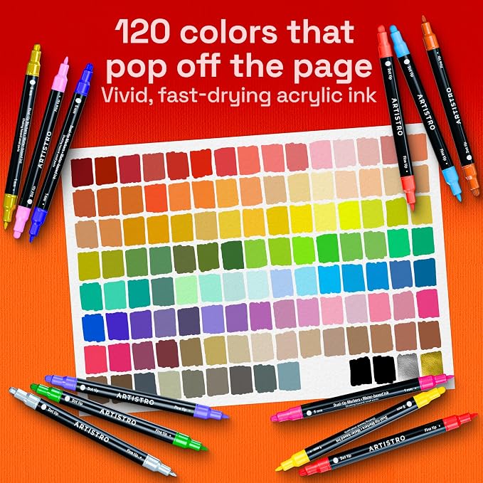 ARTISTRO 120 Precision Dual-Tip Acrylic Paint Markers – Paint Pens Set - Image 2