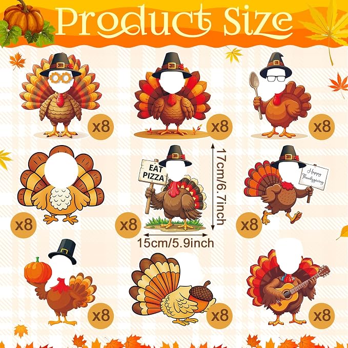 Gersoniel 72 Pcs Kid Fall Turkey Decor Fall Pumpkin Bulletin Board Cutout | - Image 2