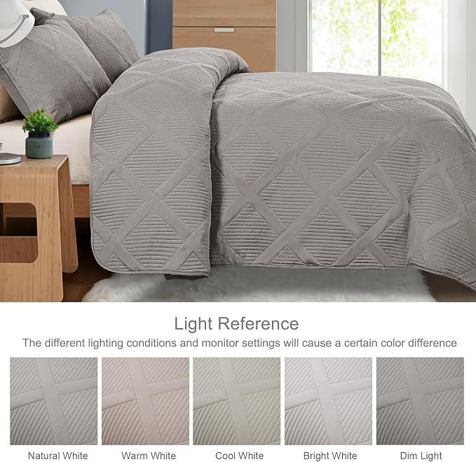 Exclusivo Mezcla Oversized King Quilt Set- Light Grey Cal King Quilts Bedding - Image 3