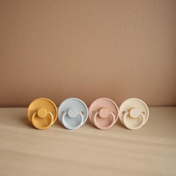FRIGG Rope Natural Rubber Baby Pacifier | Made in Denmark | BPA-Free (Sage/Croissant, 6-18 Months)