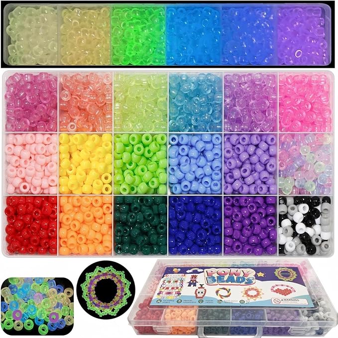 2400Pcs Glow in The Dark Pony Beads Bulk, 20 Colors Rainbow Kandi Bead by JULIMAIDONG