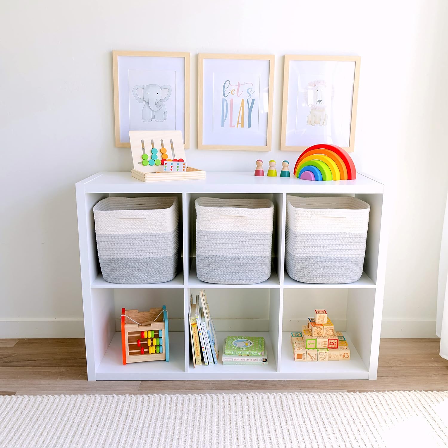 NaturalCozy Storage Cubes 11 Inch Cotton Rope Woven Baskets for Organizing, 3-Pack | Cube Storage Bin | Square Storage Baskets for Shelves Organizer, Classroom, Kids Toy Bins, Closet, Baby Nursery