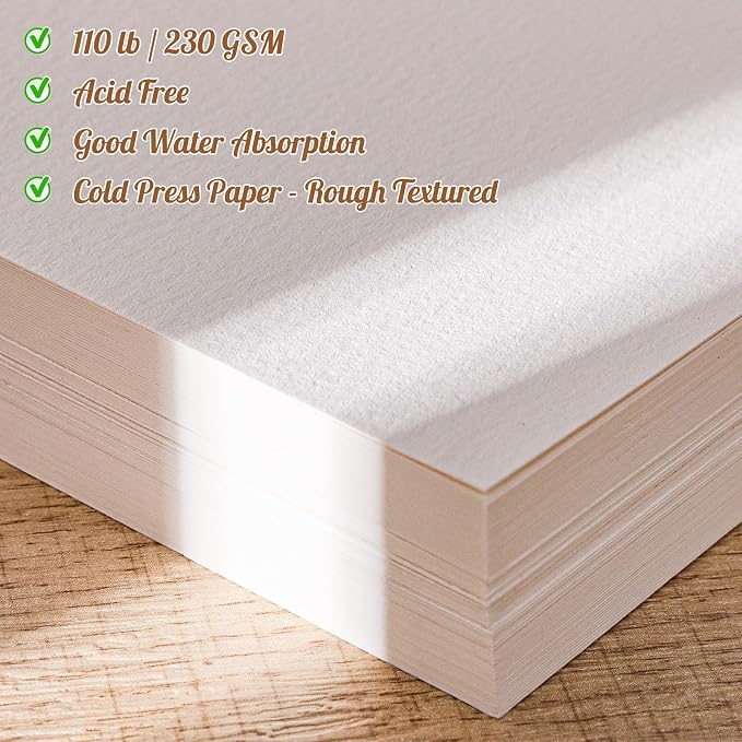 80 Sheets Watercolor Paper Bulk, 110 lb/230 GSM Cold Press Paper White Water - Image 3