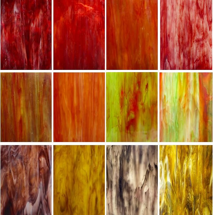 LITMIND 12 Pack Assorted Stained Glass Sheets, 4x6 Inch Glass Mosaic Tiles by LITMIND