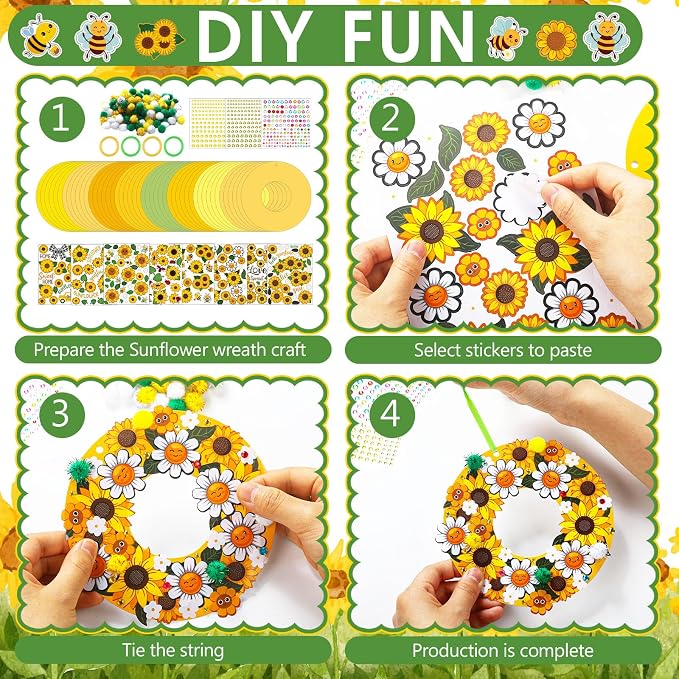 Hollowfly 48 Sets Sunflower Craft Kits DIY Summer Wreath Hanging Ornaments Make - Image 4