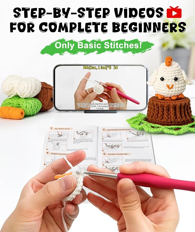 Totiro Crochet Kit for Beginners, Chicken Amigurumi Starter Kit, Easy DIY Craft - Image 2