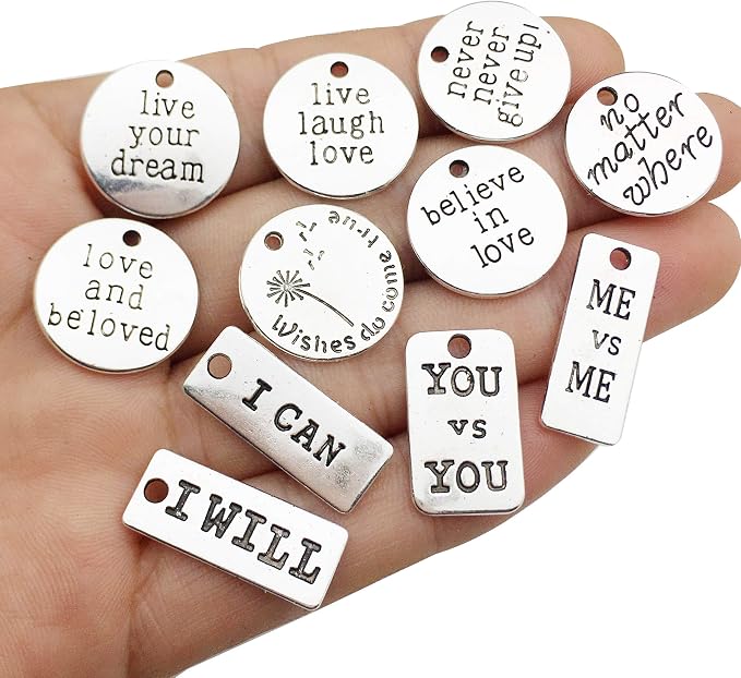 30pcs Inspiration Words Charms Craft Supplies Mixed Pendants Beads Charms - Image 3