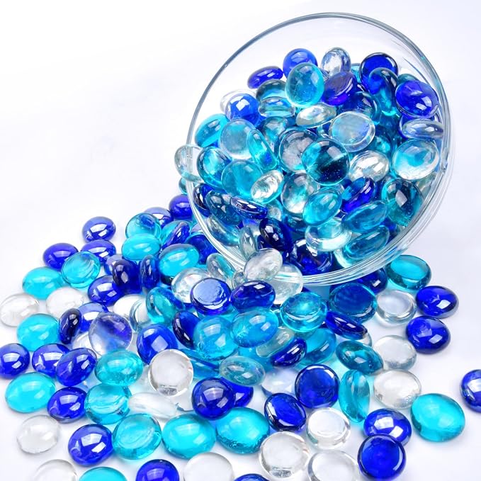 2LB Blue Mix Flat Glass Marbles - Image 7