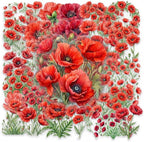 50PCS Red Corn Poppy Flower Stickers, Watercolor Wildflower Botanical by YOKSAS