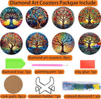 TDOOW Diamond Art Painting Coasters 8 Pcs Colorful Tree Diamond Art Coasters - Image 3