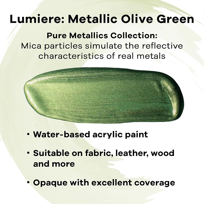 Jacquard Lumiere 8oz Fabric Paint Metallic Olive Green - Image 2