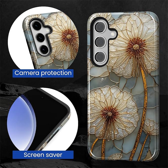 for Samsung Galaxy S25 Case, Dandelion Stained Glass Pattern Glossy 2 in 1 - Image 6