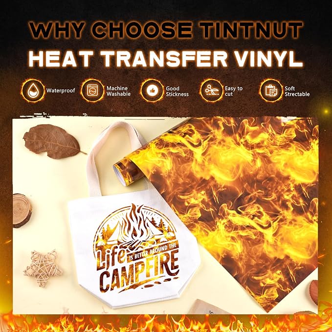 Tintnut Orange Flame Heat Transfer Vinyl Roll, stretch washable, works well - Image 3