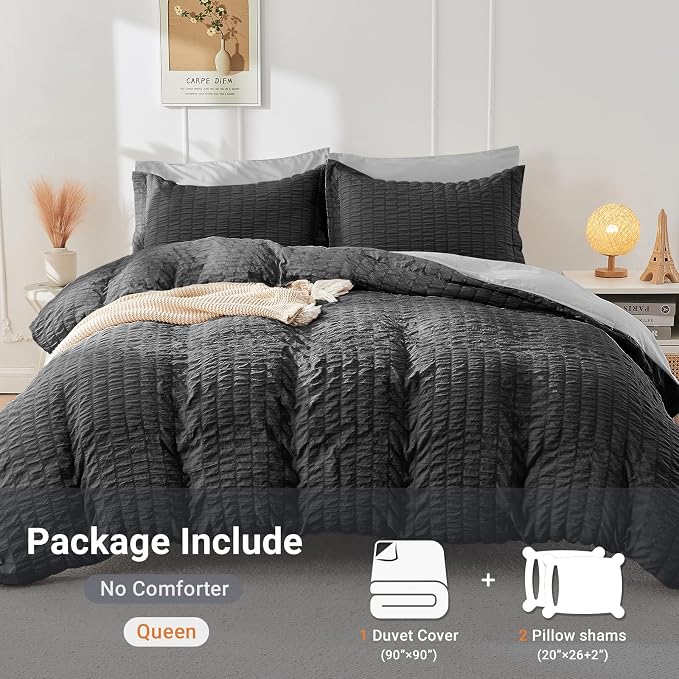 HYMOKEGE Dark Grey/Light Grey Duvet Cover Queen Size, Ultra Soft 3-Piece - Image 5