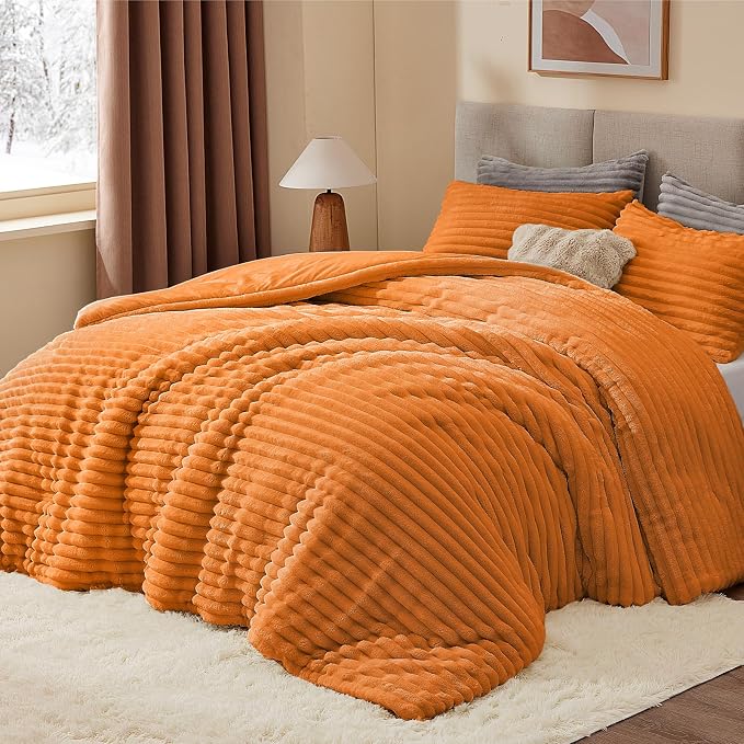 BEDELITE Fleece King Comforter Set -Super Soft & Warm Fluffy Burnt Orange - Image 3