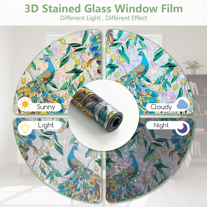 Kromapolis Window Privacy Film, Stained Glass Sticker Floral Window Clings - Image 6